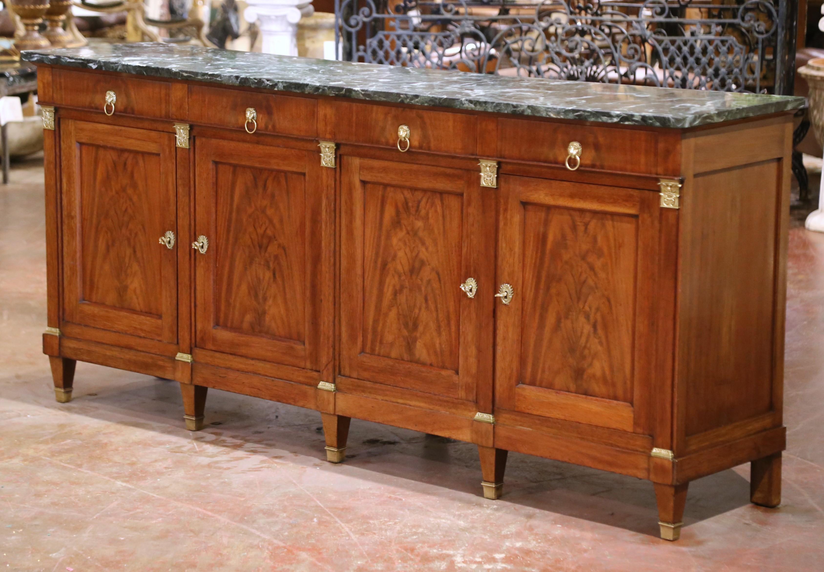 19th Century French Empire Style Walnut Four-Door Sideboard with Marble Top For Sale 2