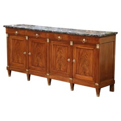 19th Century French Empire Style Walnut Four-Door Sideboard with Marble Top