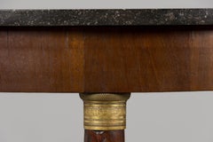 19th Century French Empire Style Walnut Pedestal Center Table with Marble Top