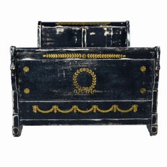 19th Century French Empire Swan Sleigh Bed Mahogany and Brass Accents