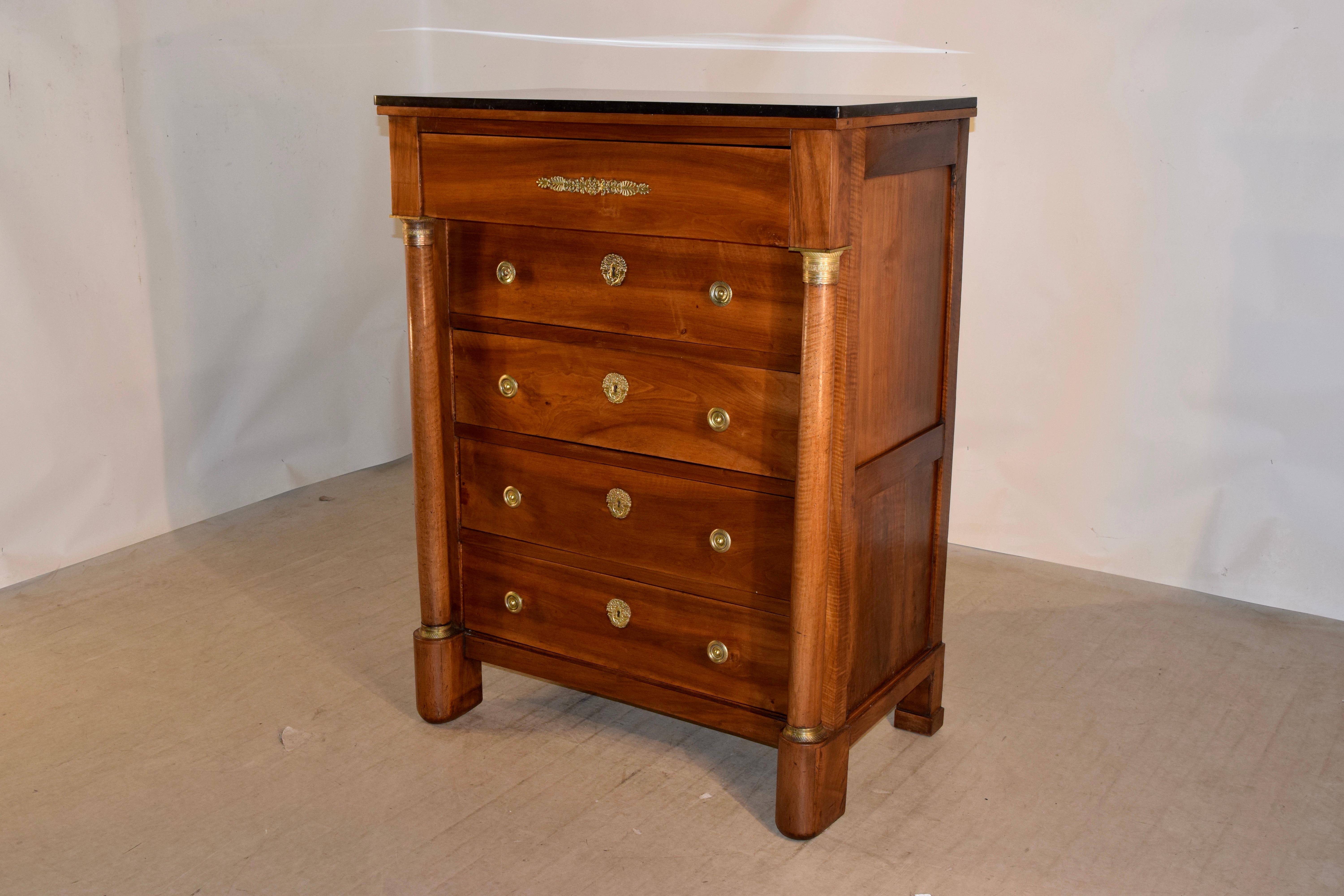 Marble 19th Century French Empire Tall Chest of Drawers For Sale