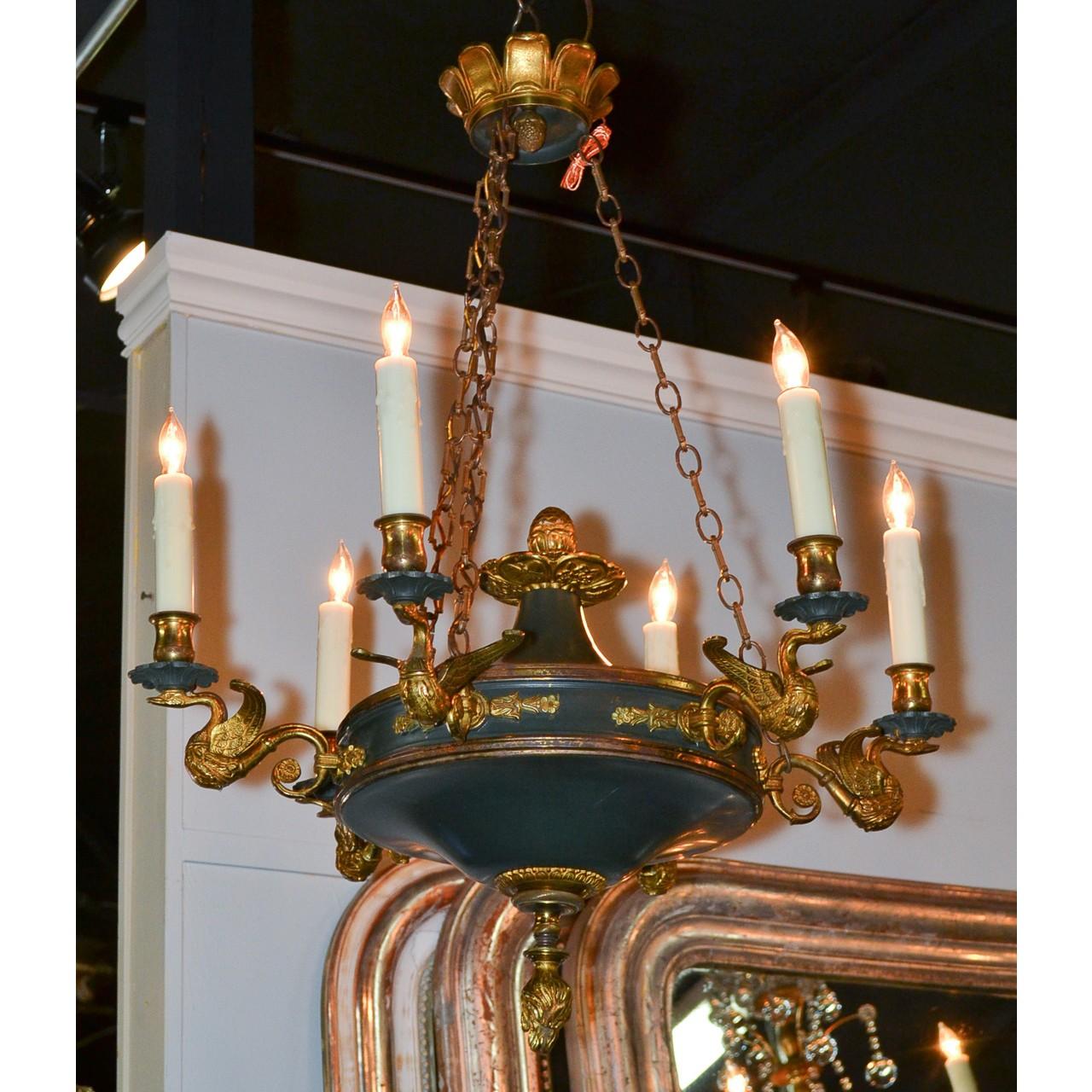19th Century, French Empire Tole and Brass Chandelier In Good Condition In Dallas, TX