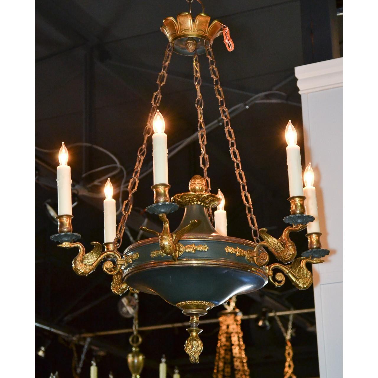 19th Century, French Empire Tole and Brass Chandelier 1