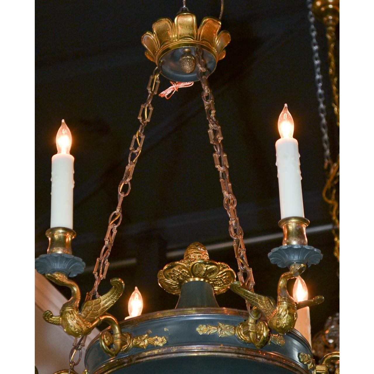 19th Century, French Empire Tole and Brass Chandelier 2