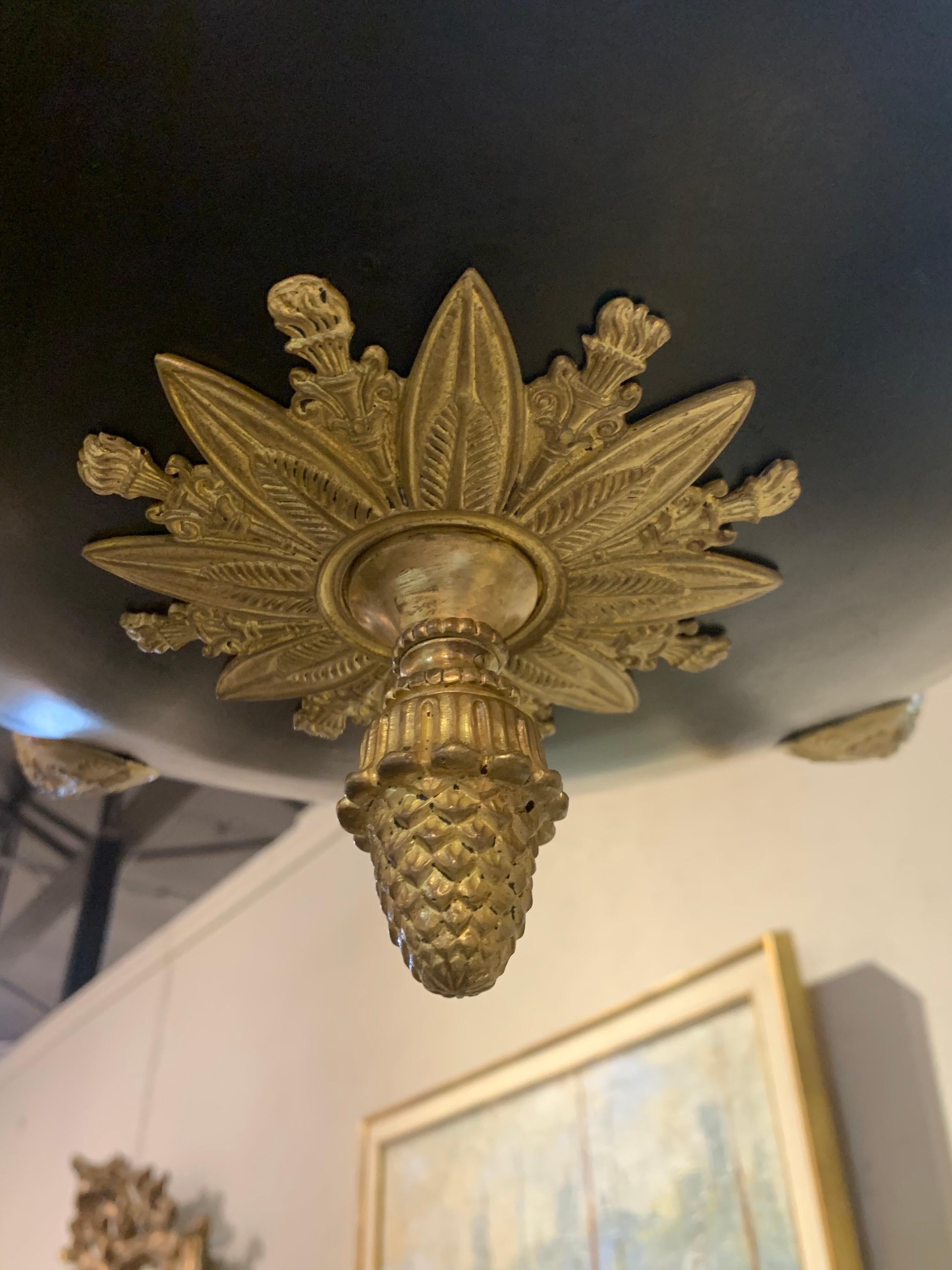 19th Century French Empire Tole and Bronze 12-Light Chandelier 1