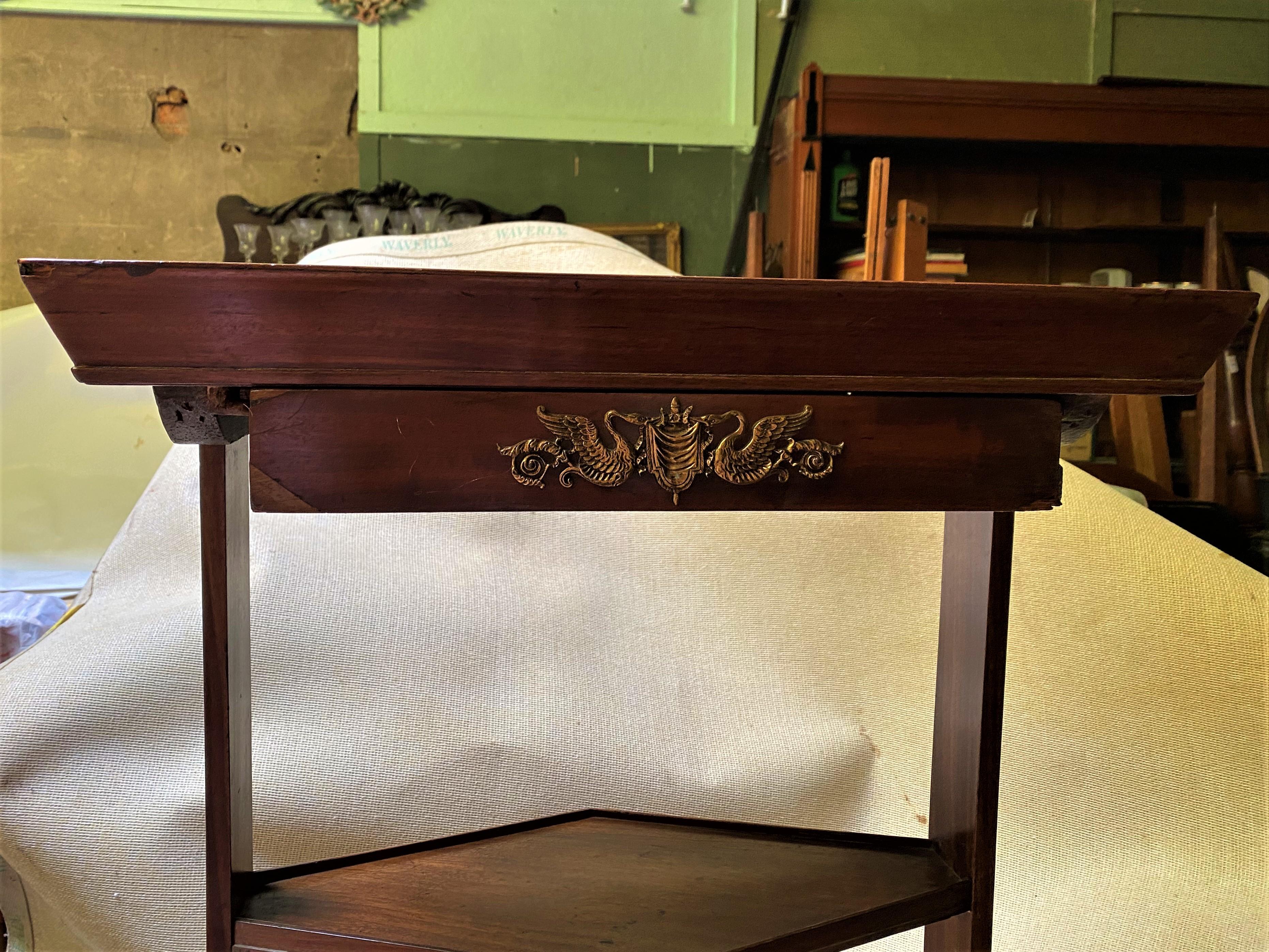 19th Century French Empire Tray Top Table/Stand w/Shelf  In Distressed Condition For Sale In Clifton Forge, VA