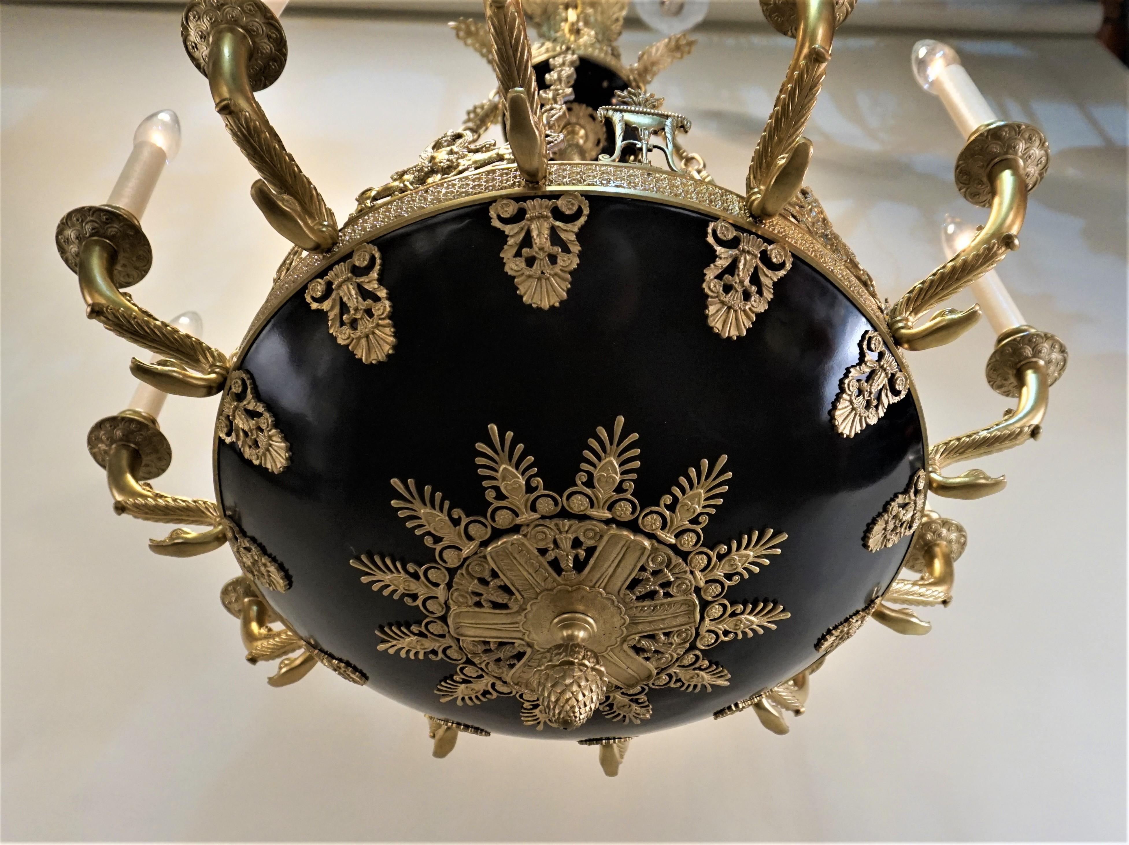 19th Century French Empire Twelve Light Bronze Chandelier In Good Condition In Fairfax, VA