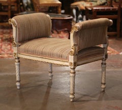 19th Century French Empire Upholstered and Gilt Painted Stool Bench