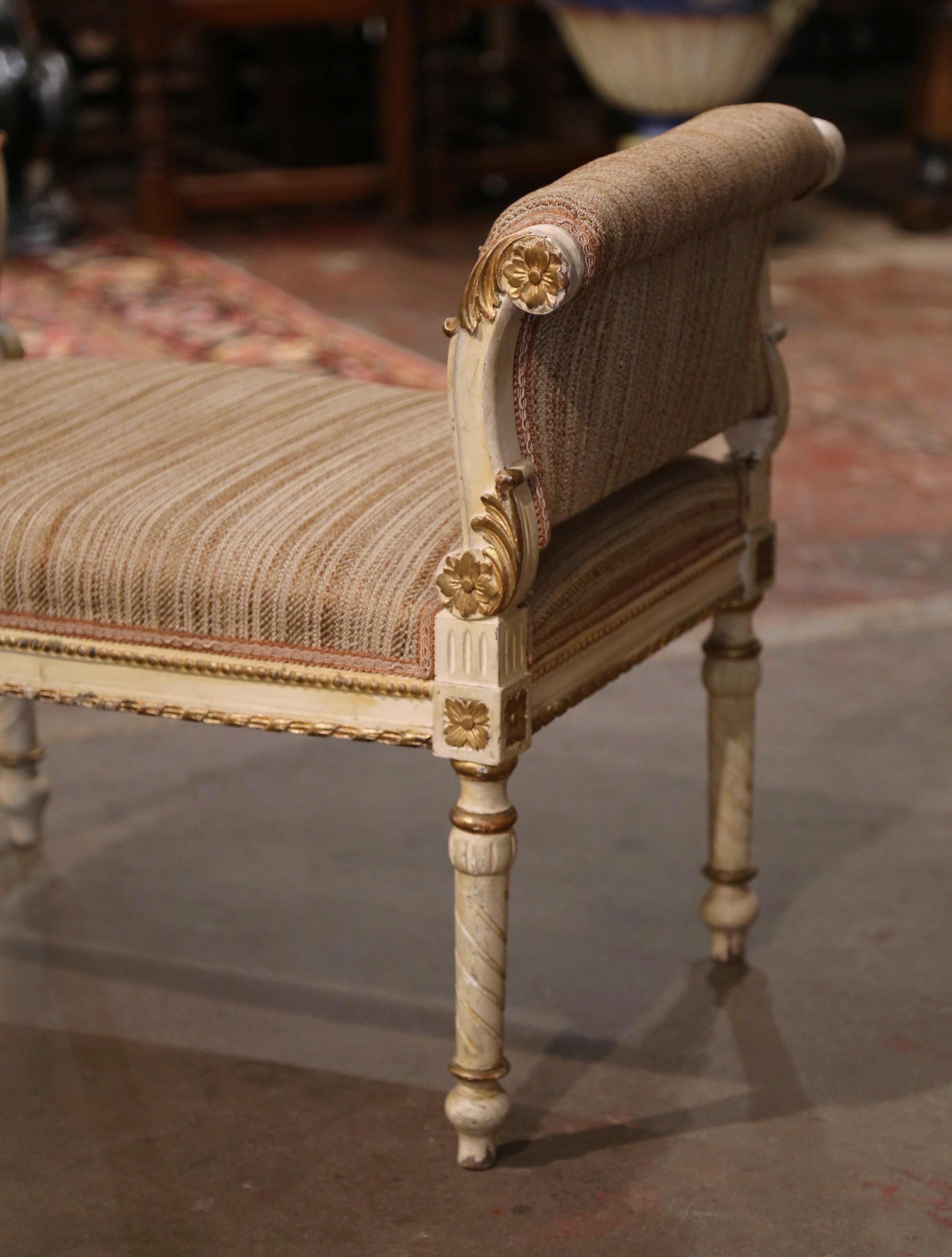 19th Century French Empire Upholstered and Gilt Painted Stool Bench In Excellent Condition For Sale In Dallas, TX