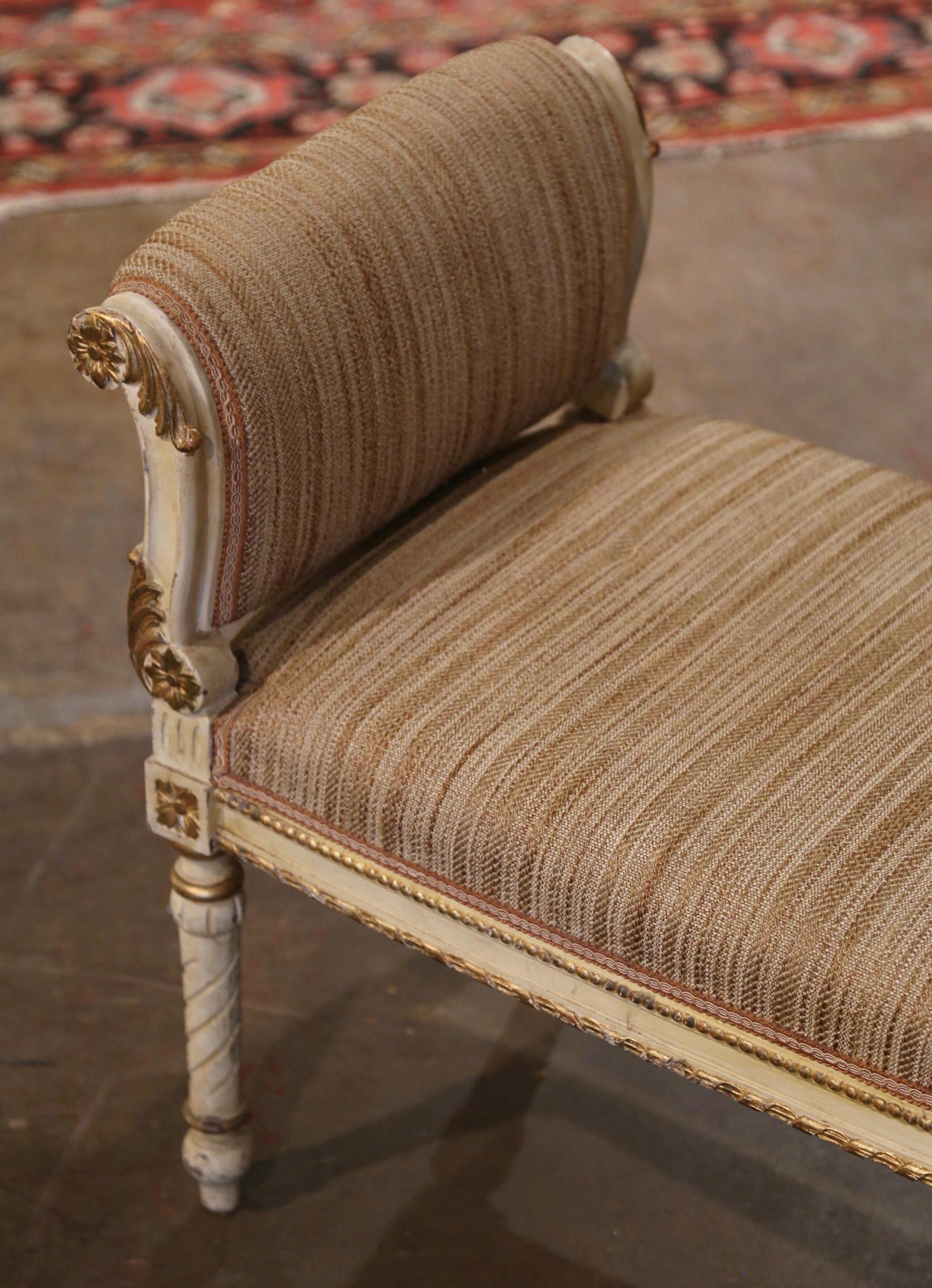 19th Century French Empire Upholstered and Gilt Painted Stool Bench For Sale 1