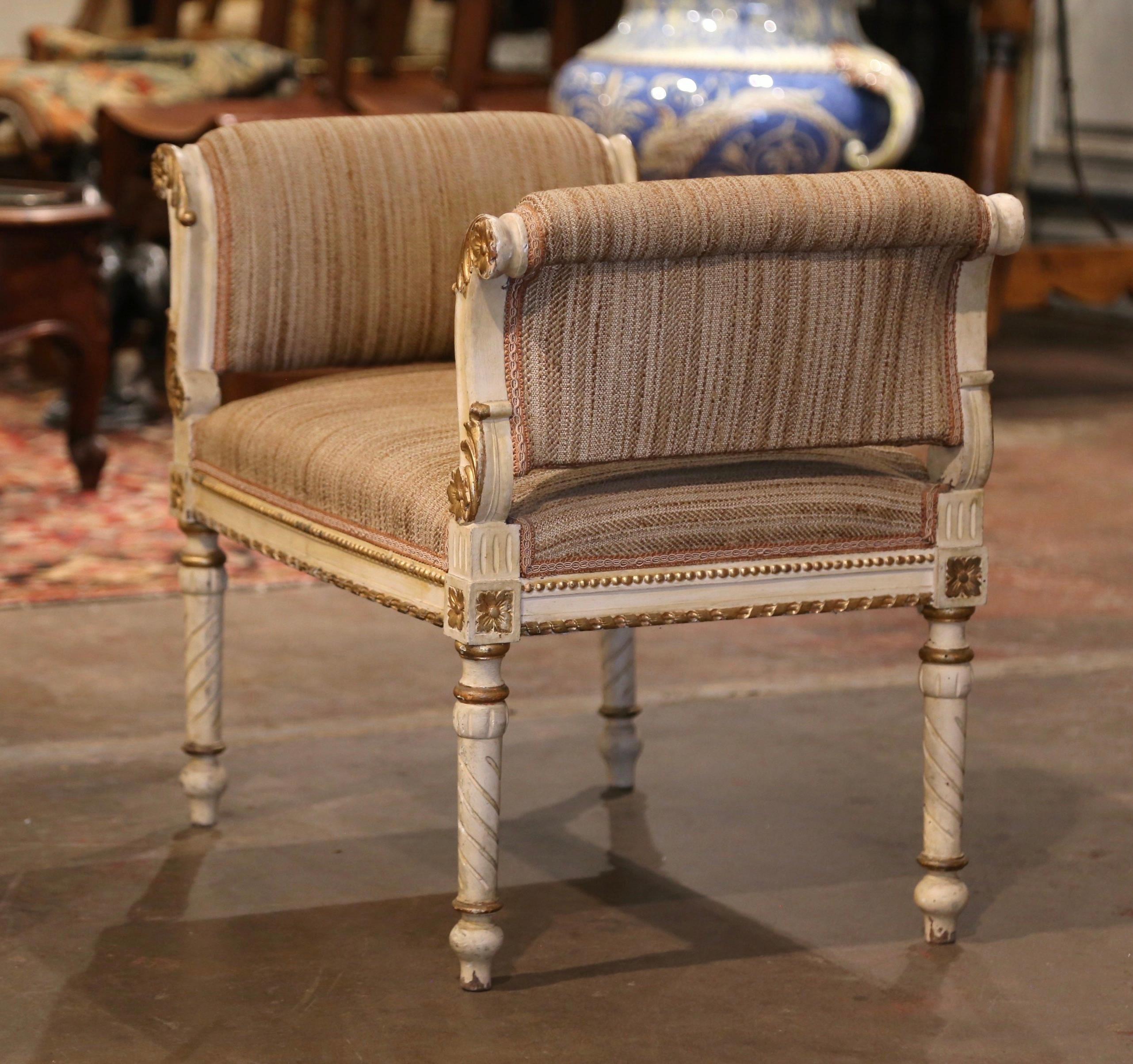 19th Century French Empire Upholstered and Gilt Painted Stool Bench For Sale 2