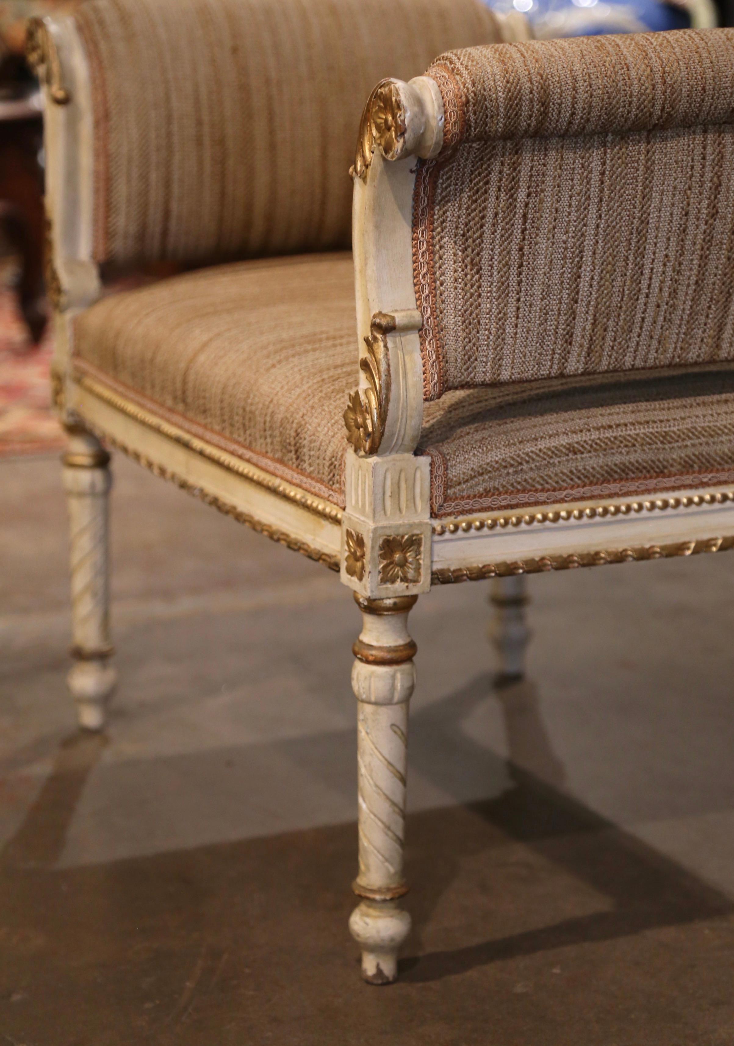 19th Century French Empire Upholstered and Gilt Painted Stool Bench For Sale 3