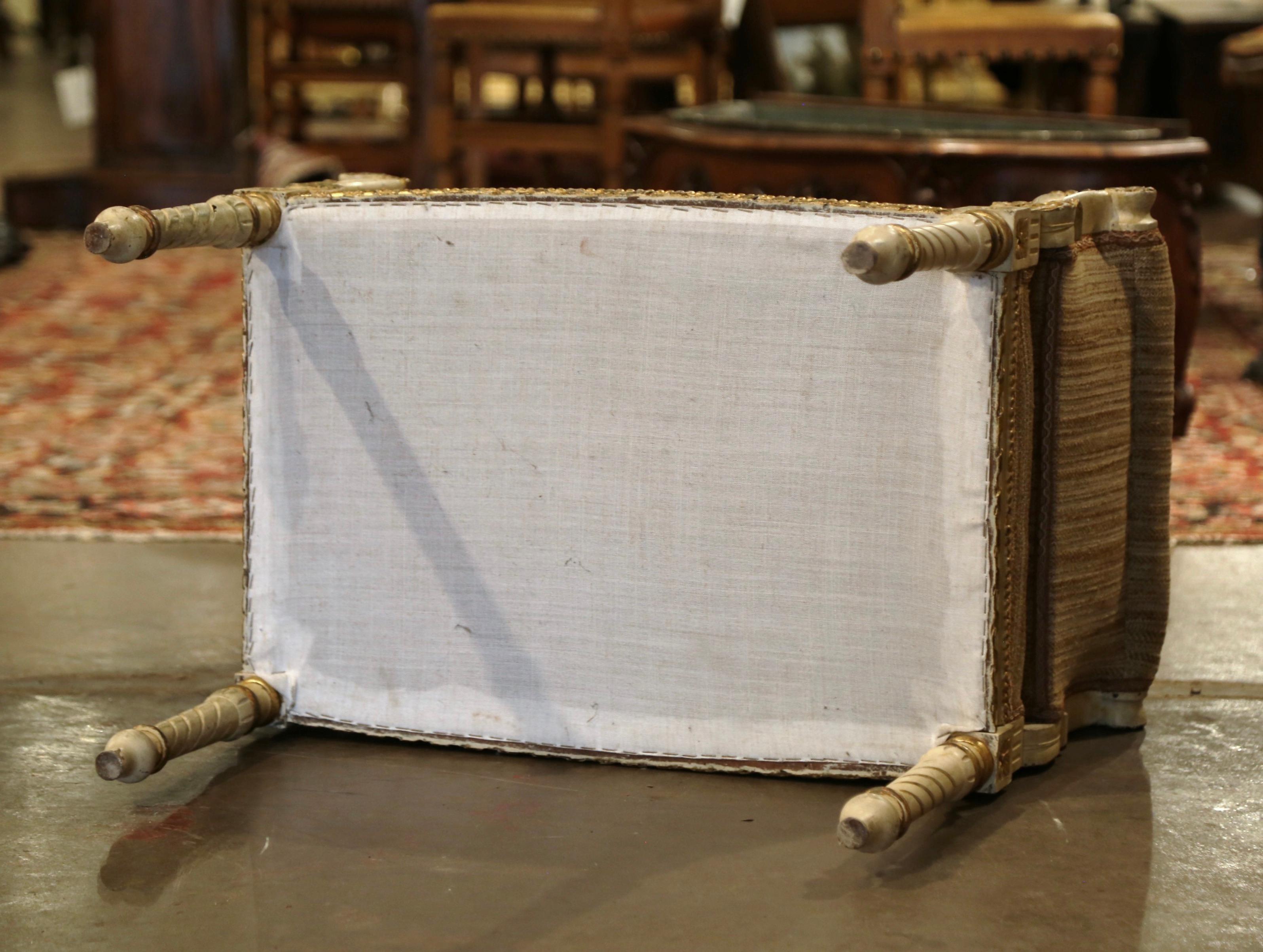 19th Century French Empire Upholstered and Gilt Painted Stool Bench 4