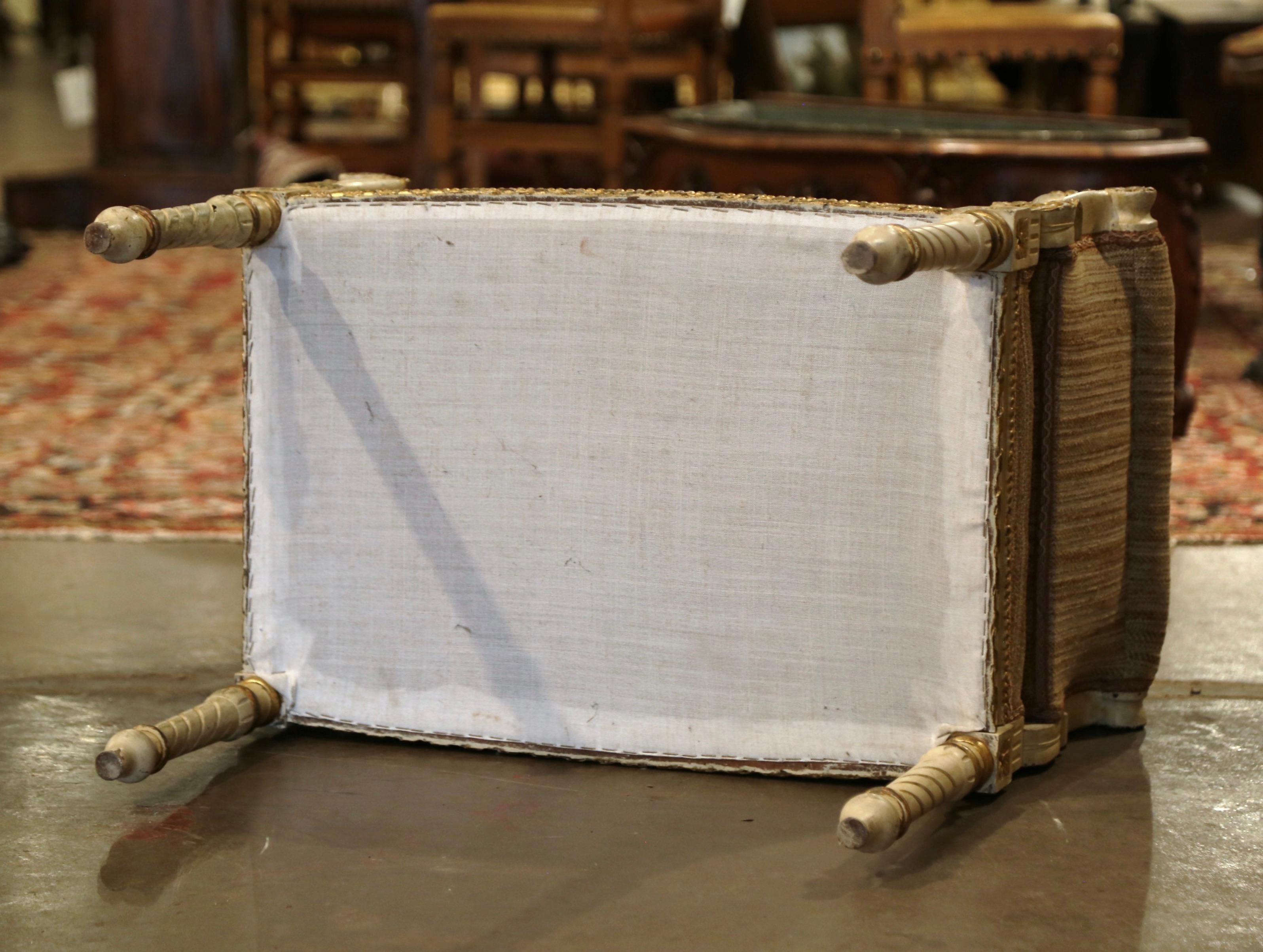 19th Century French Empire Upholstered and Gilt Painted Stool Bench For Sale 4