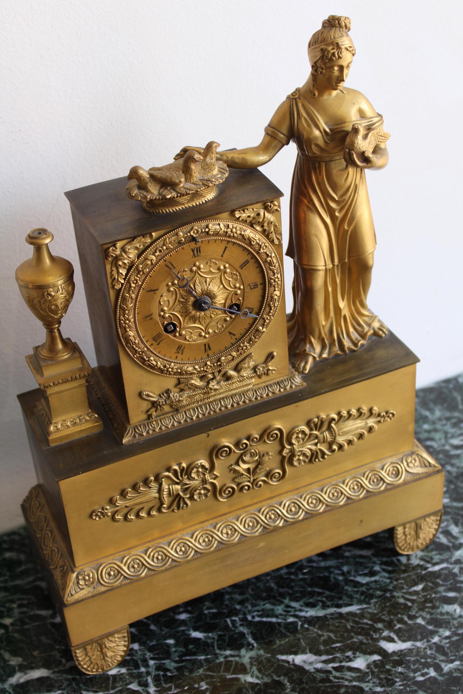 19th Century French Empire Vestal Clock For Sale 6