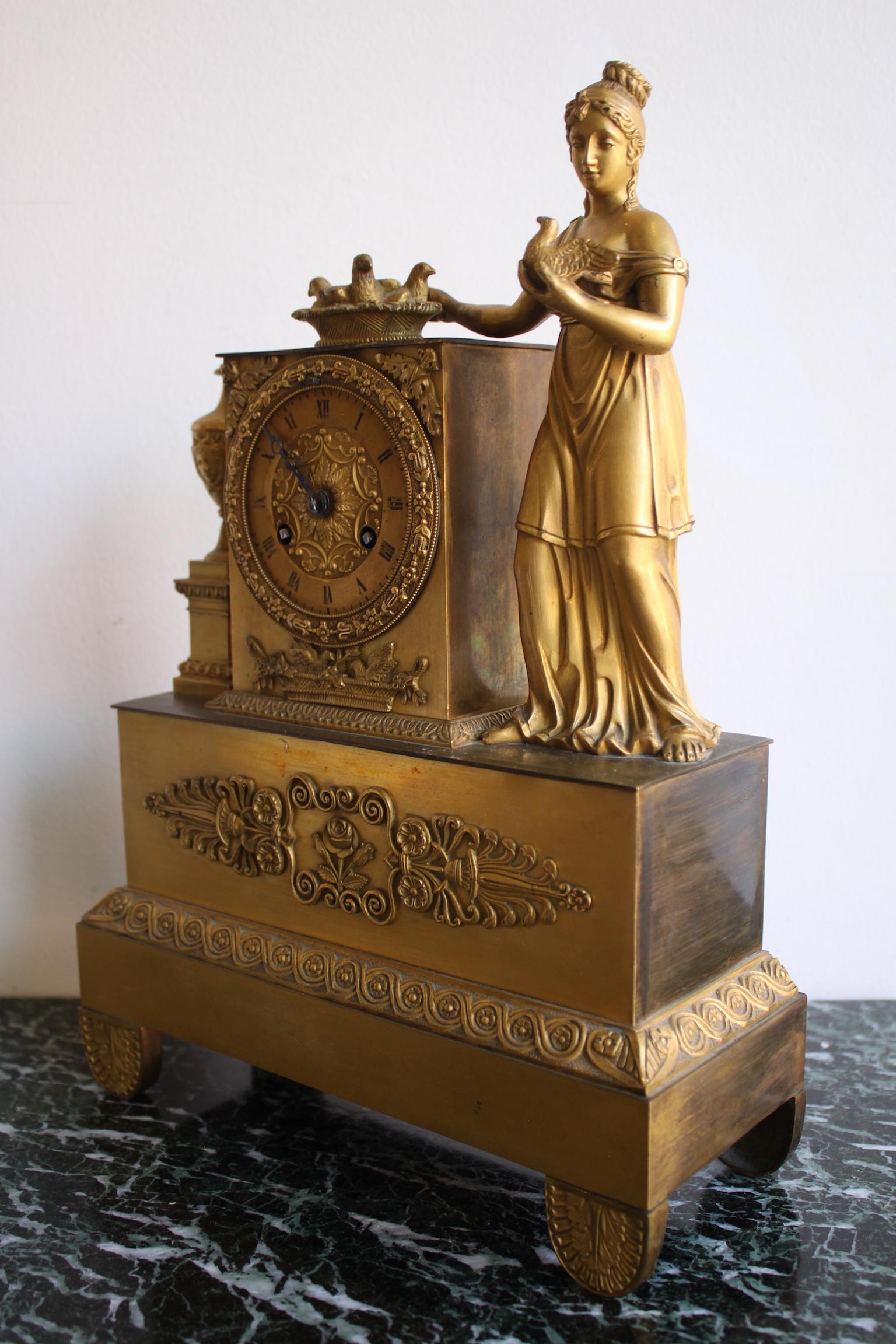 Gilt 19th Century French Empire Vestal Clock For Sale