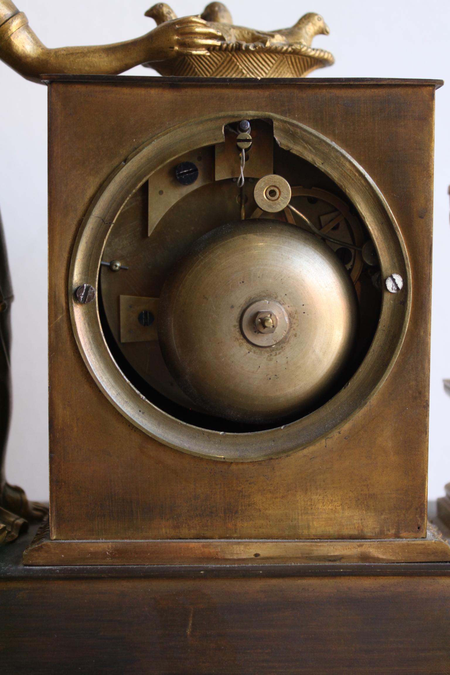 Bronze 19th Century French Empire Vestal Clock For Sale