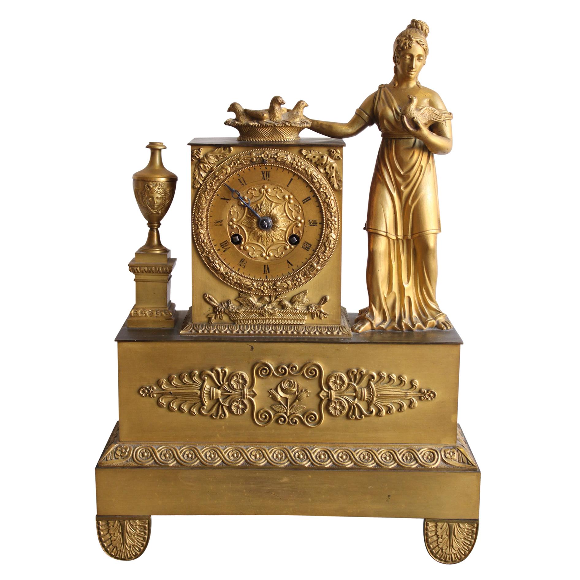 19th Century French Empire Vestal Clock For Sale
