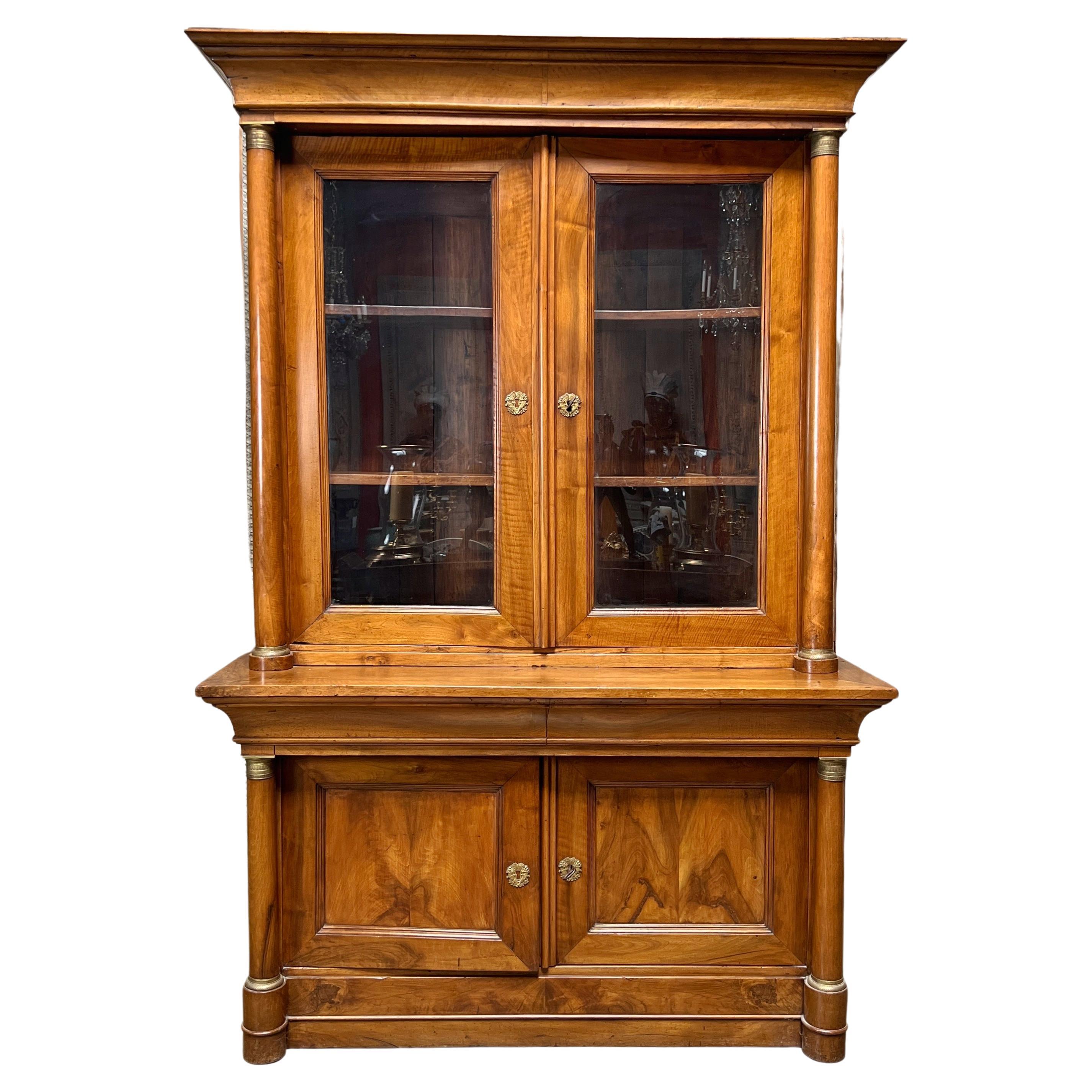 19th Century French Empire Walnut Bookcase For Sale