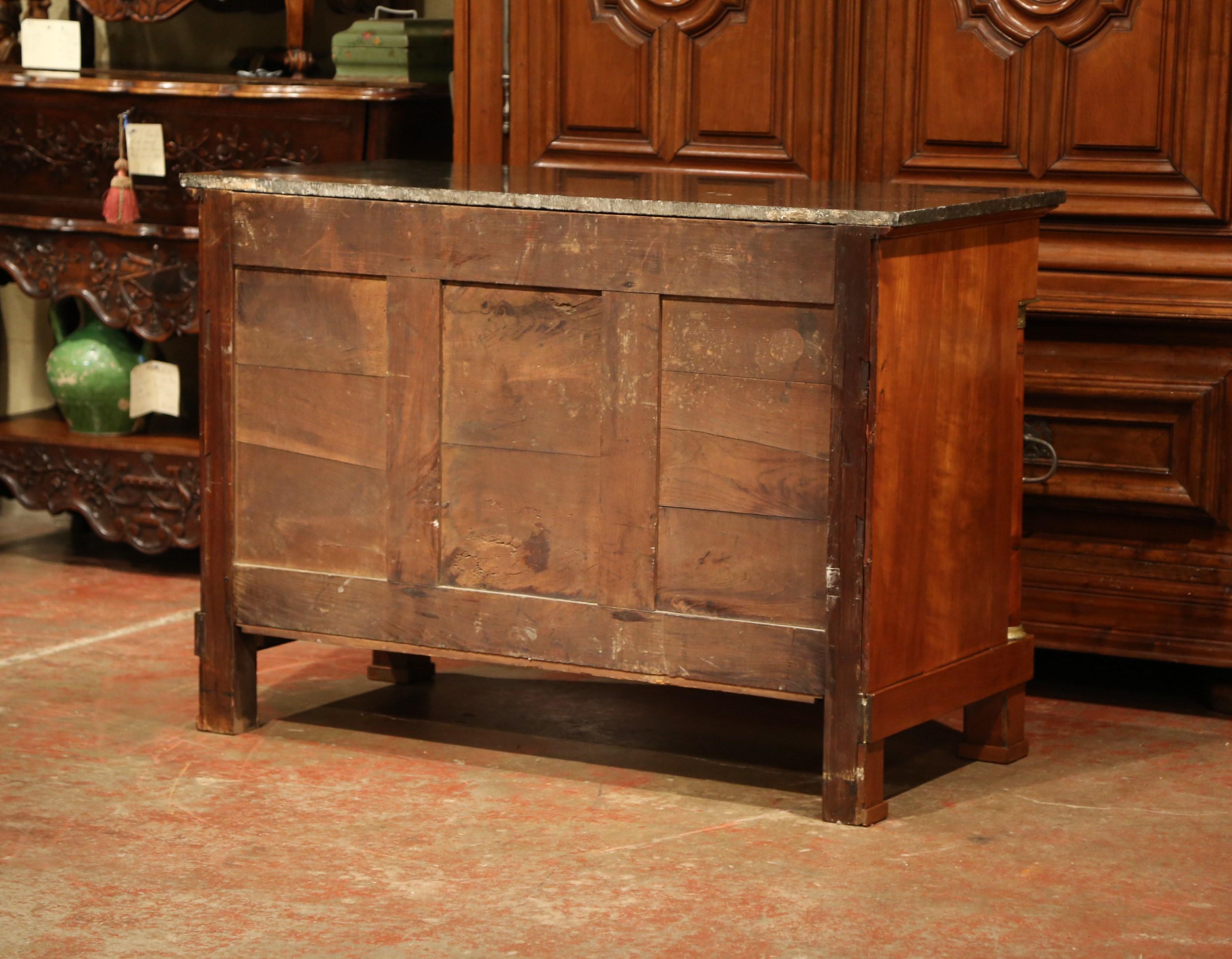 19th Century French Empire Walnut Commode Chest of Drawers with Black Marble Top 6