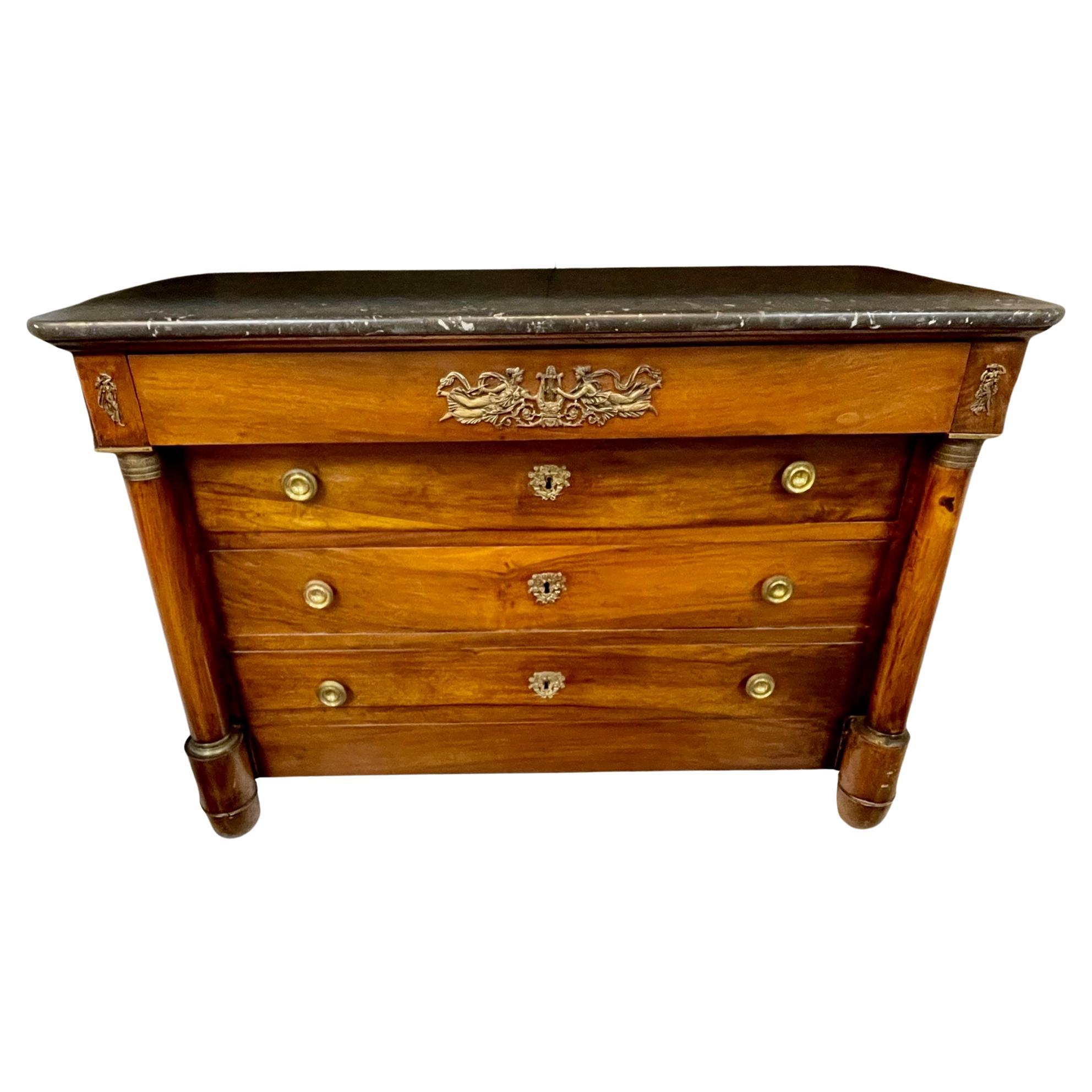 19th Century French Empire Walnut Commode For Sale