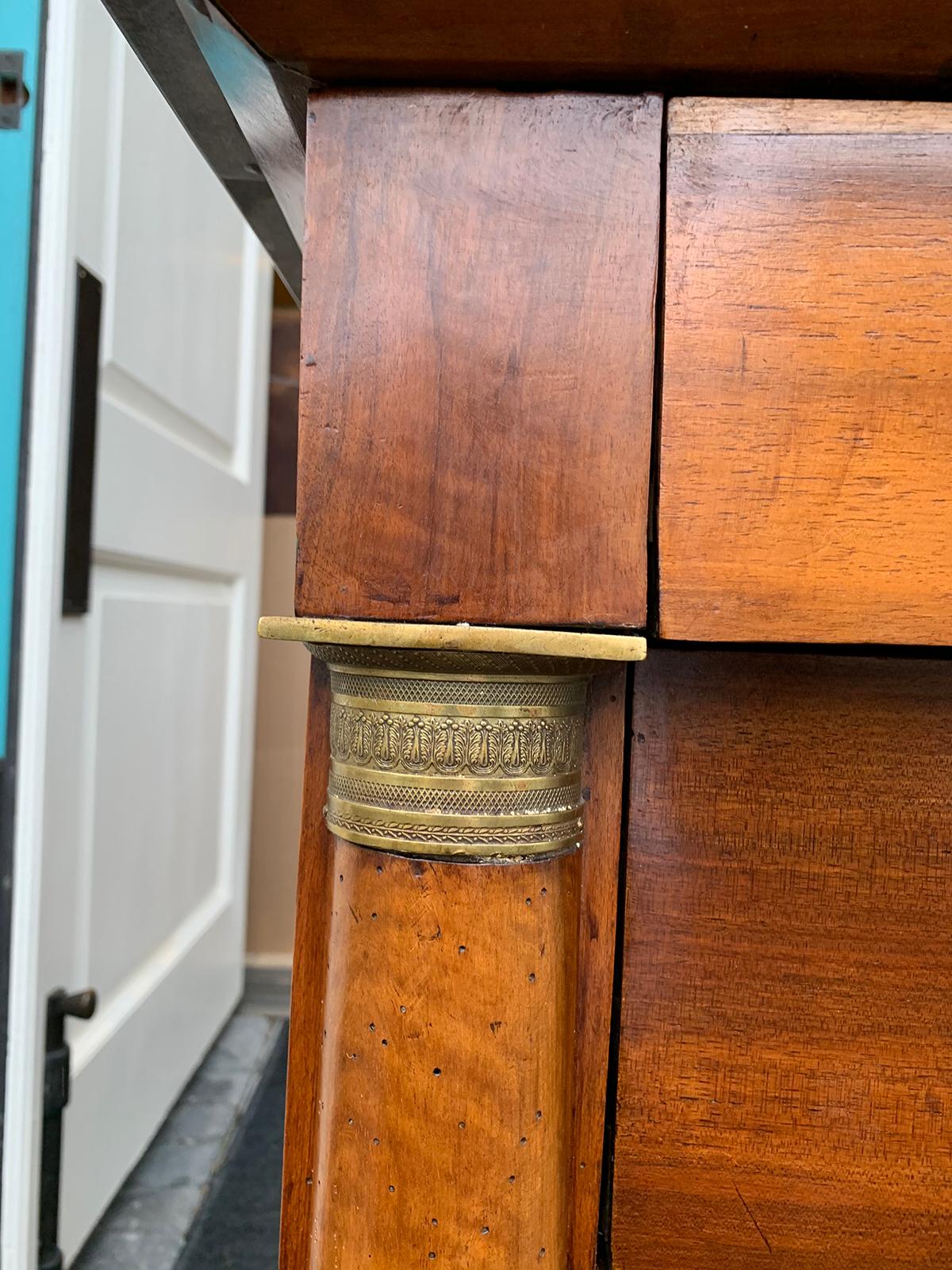 19th Century French Empire Walnut Commode with Old Fossilized Marble Top 7