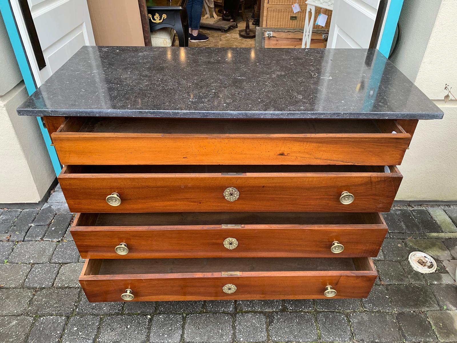 19th Century French Empire Walnut Commode with Old Fossilized Marble Top 12