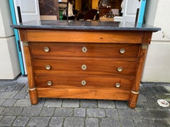 19th Century French Empire Walnut Commode with Old Fossilized Marble Top