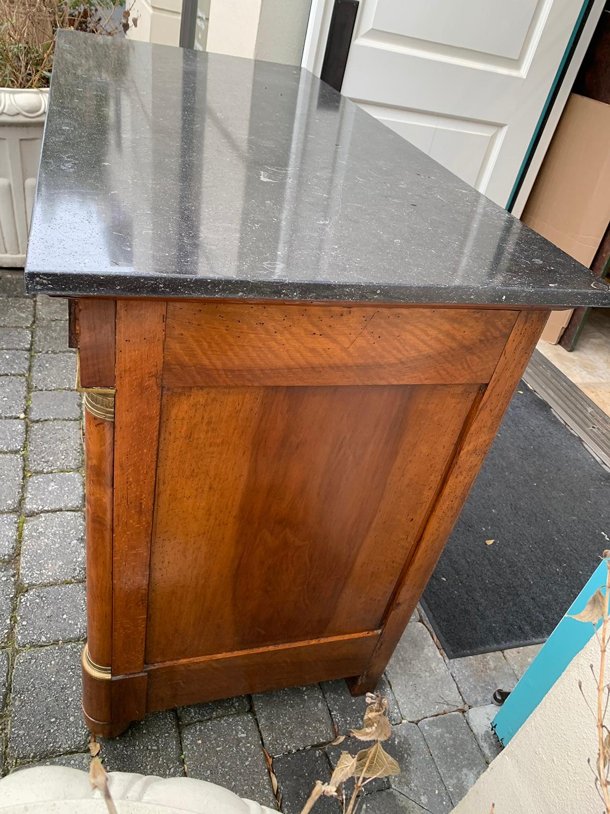 19th Century French Empire Walnut Commode with Old Fossilized Marble Top 3