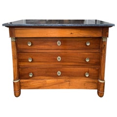 19th Century French Empire Walnut Commode with Old Fossilized Marble Top