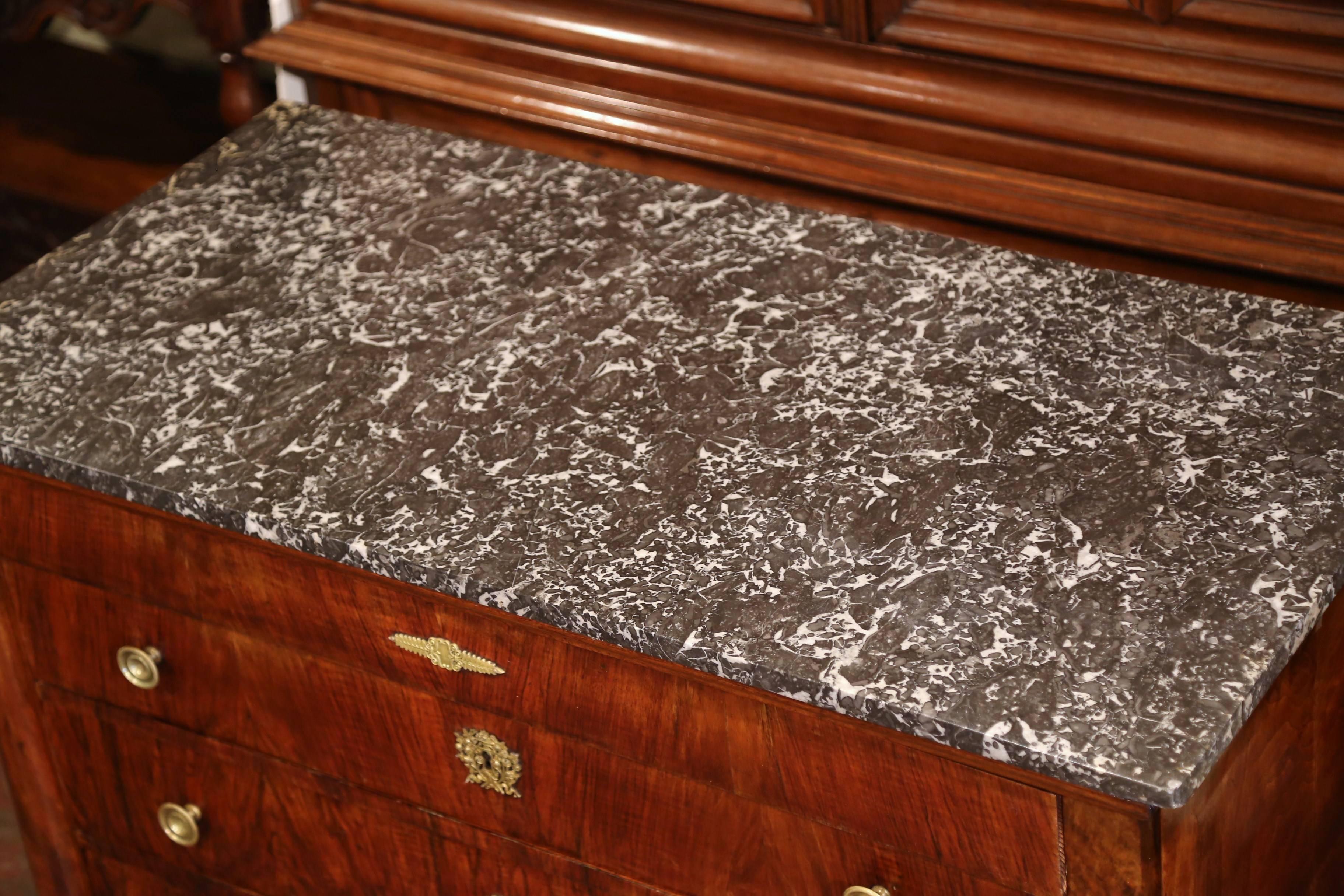 19th Century French Empire Walnut Four-Drawer Commode with Black & White Marble 3