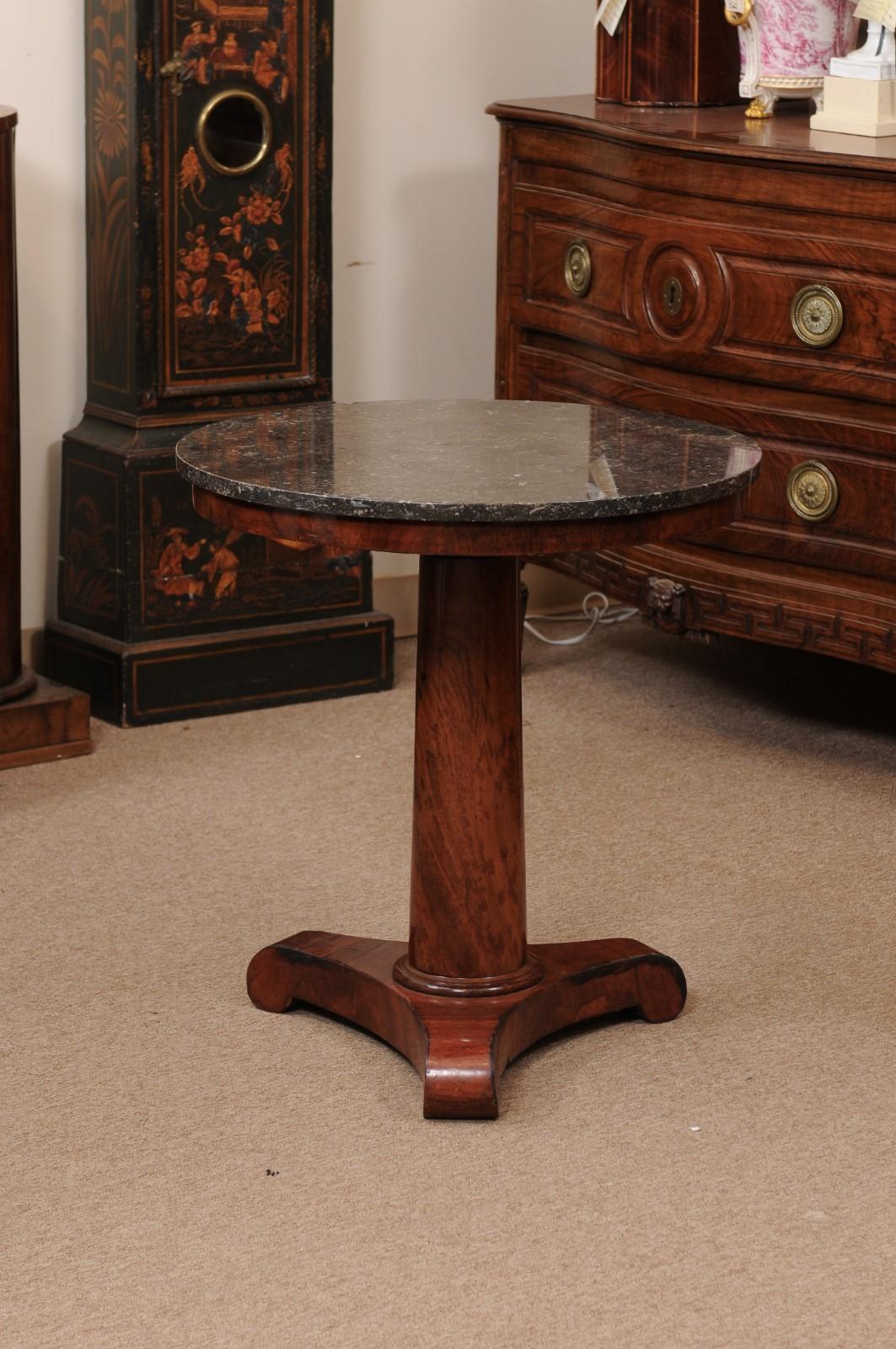19th Century French Empire Walnut Gueridon with Grey Marble Top & Pedestal Base 8