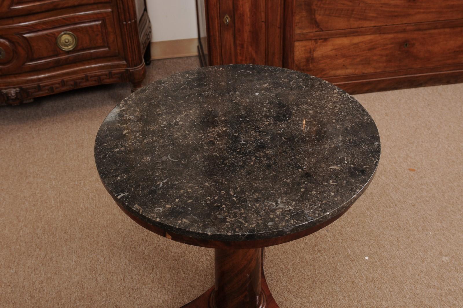 19th Century French Empire Walnut Gueridon with Grey Marble Top & Pedestal Base 3