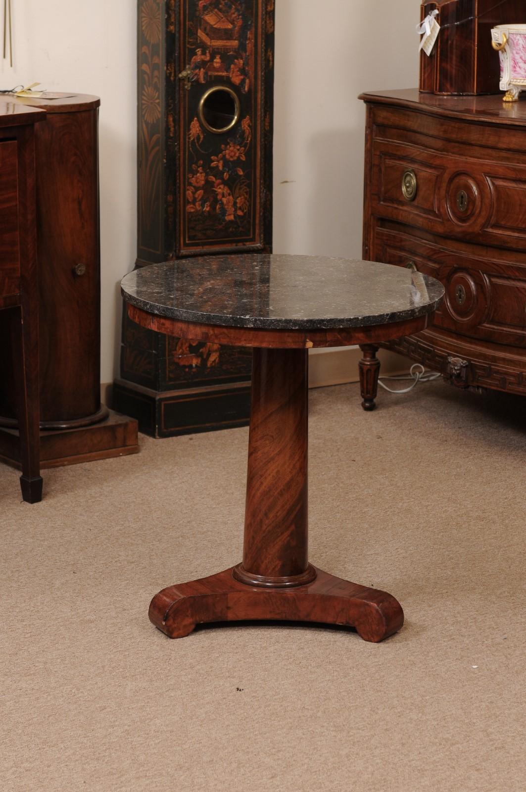 19th Century French Empire Walnut Gueridon with Grey Marble Top & Pedestal Base 5