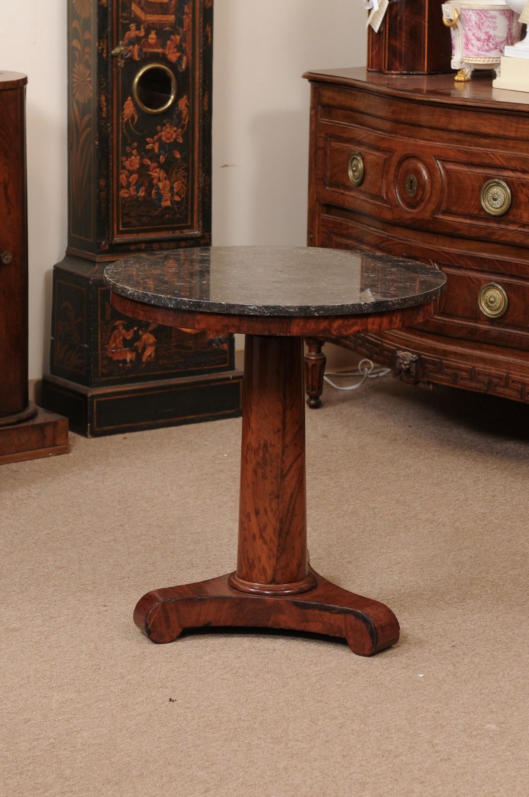 19th Century French Empire Walnut Gueridon with Grey Marble Top & Pedestal Base 7