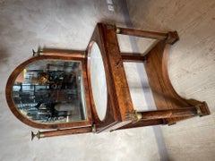19th Century French Empire Walnut Veneer, Bronze and Mirror Dressing Table