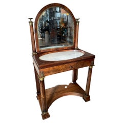 19th Century French Empire Walnut Veneer, Bronze and Mirror Dressing Table