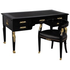 19th Century French Empire Writing Desk with Chair