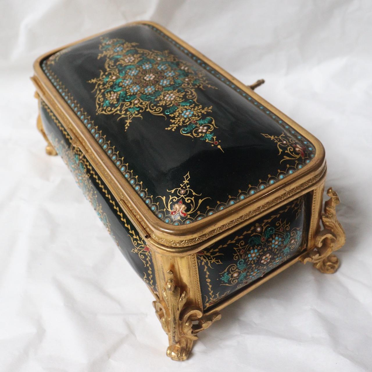 19th Century French Enamel and Ormolu-Mounted Jewelry Casket 1