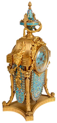19th Century French Enamel Clock Set