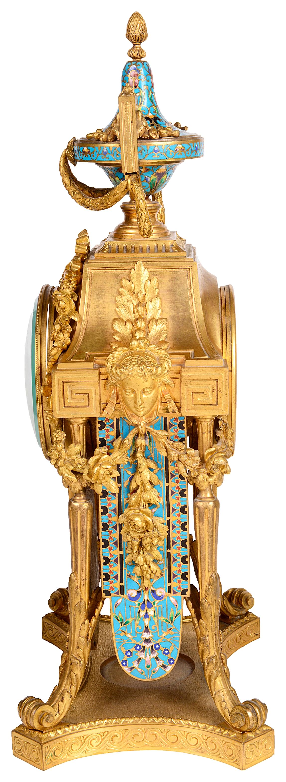 Louis XVI 19th Century French Enamel Clock Set For Sale