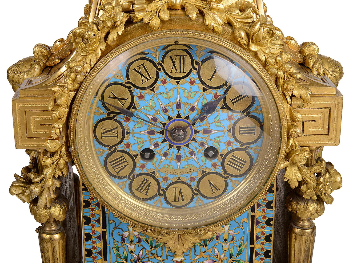 19th Century French Enamel Clock Set For Sale 1