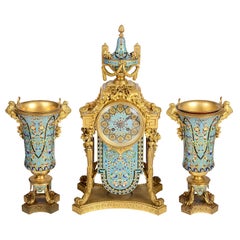 Antique 19th Century French Enamel Clock Set