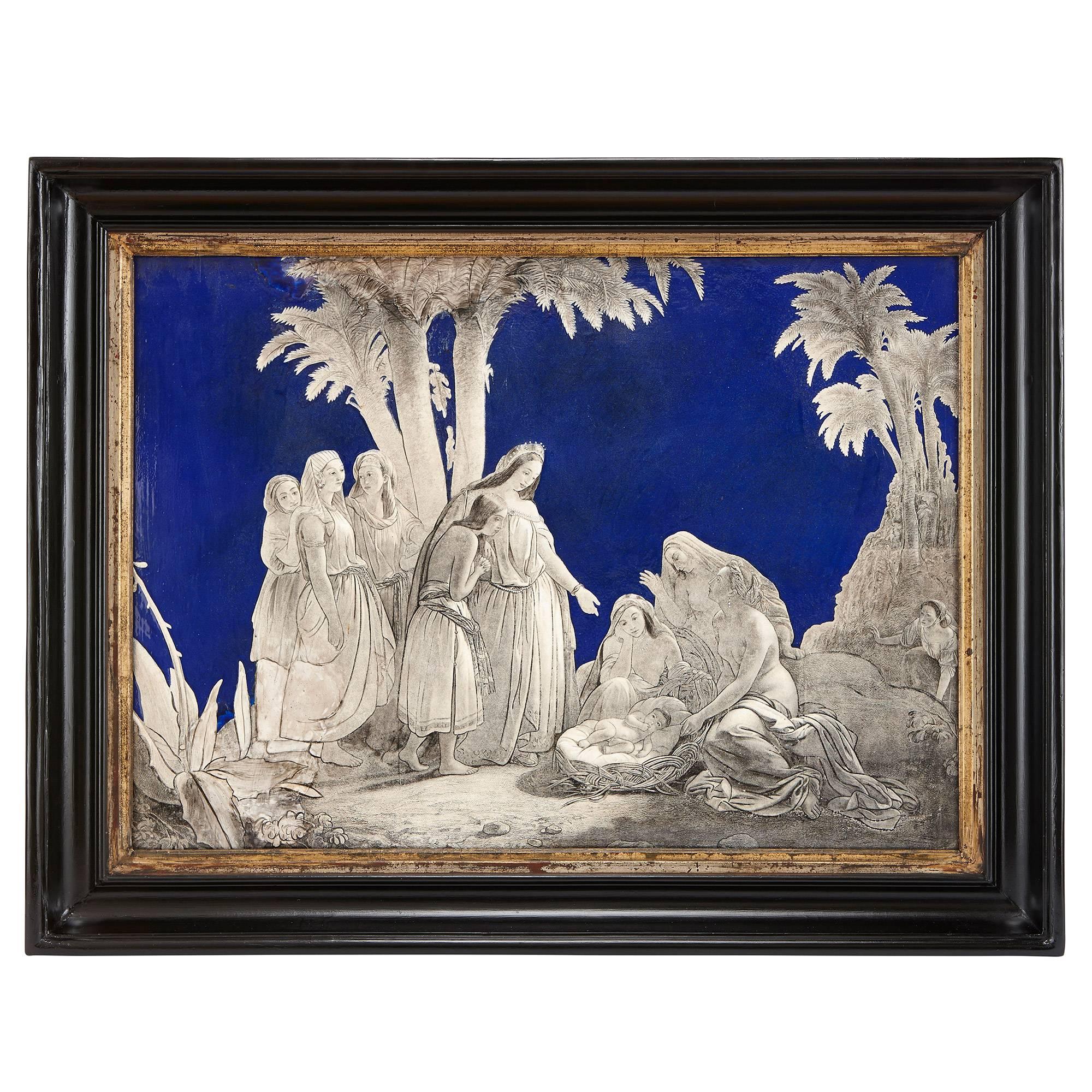 19th Century French Enamel Plaque Depicting 'The Finding of Moses'