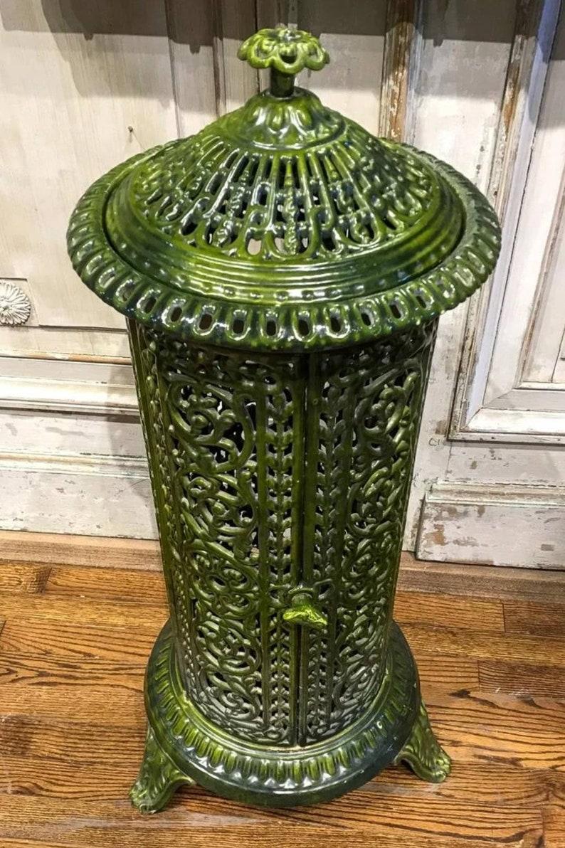 19th Century French Enameled Cast Iron Heater Stove 3