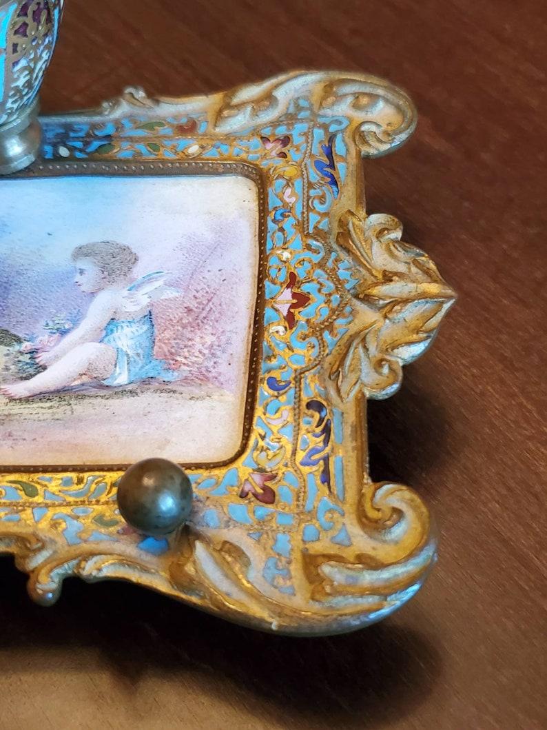 Calamaio francese smaltato champlevé del XIX secolo in vendita 1