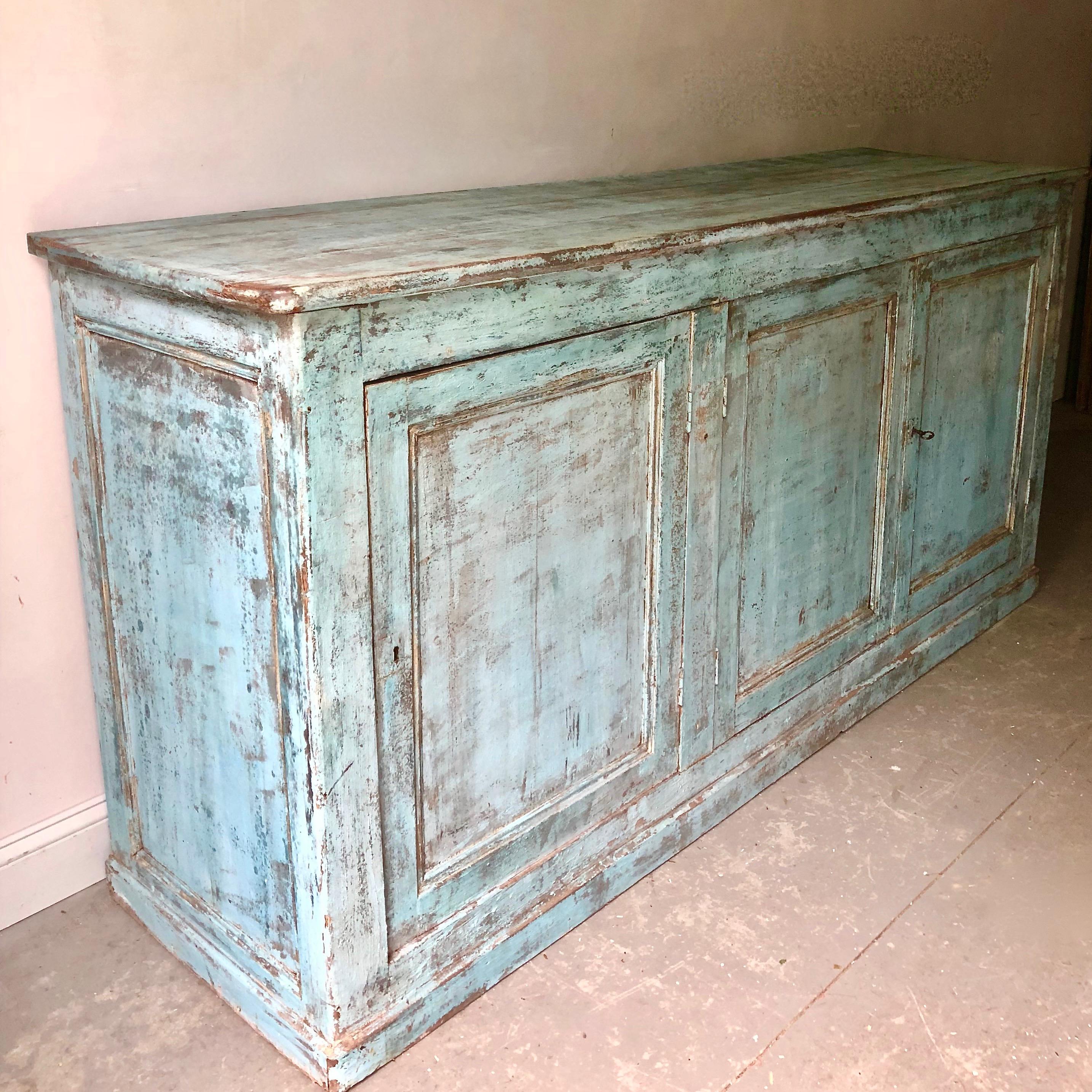 Handsome 19th century French painted enfilade or sideboard with three large panelled doors with brilliant color and patina.
Here are few examples. Surprising pieces and objects, authentic, decorative and rare items that you will only see in our