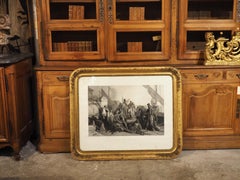 Französische Gravur in vergoldetem Holzrahmen aus dem 19. Jahrhundert, „Die Fischer an der Adria“