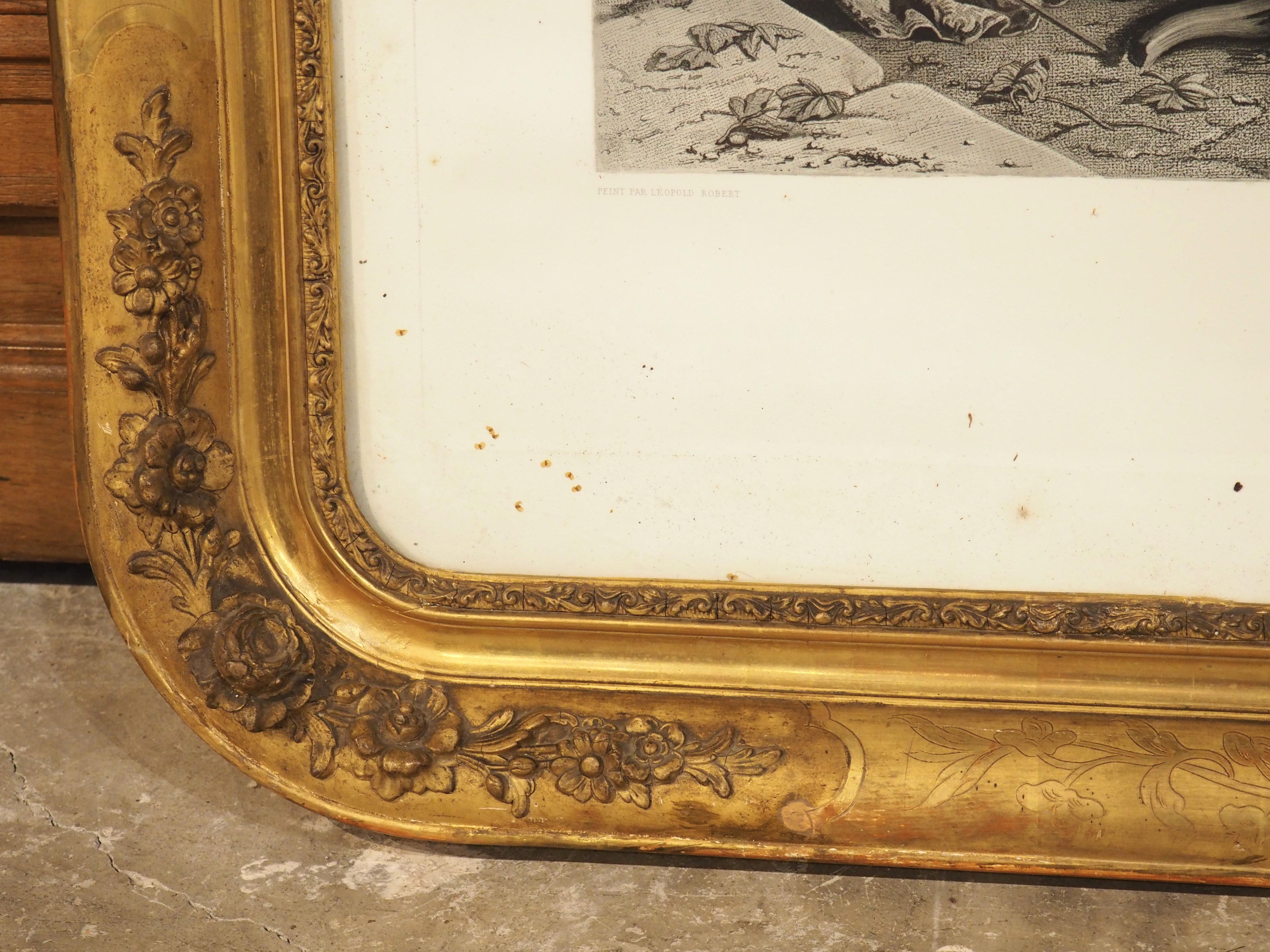 Français Gravure française du 19e siècle dans un cadre en bois doré, « Les pêcheurs de l' Adriatique » en vente