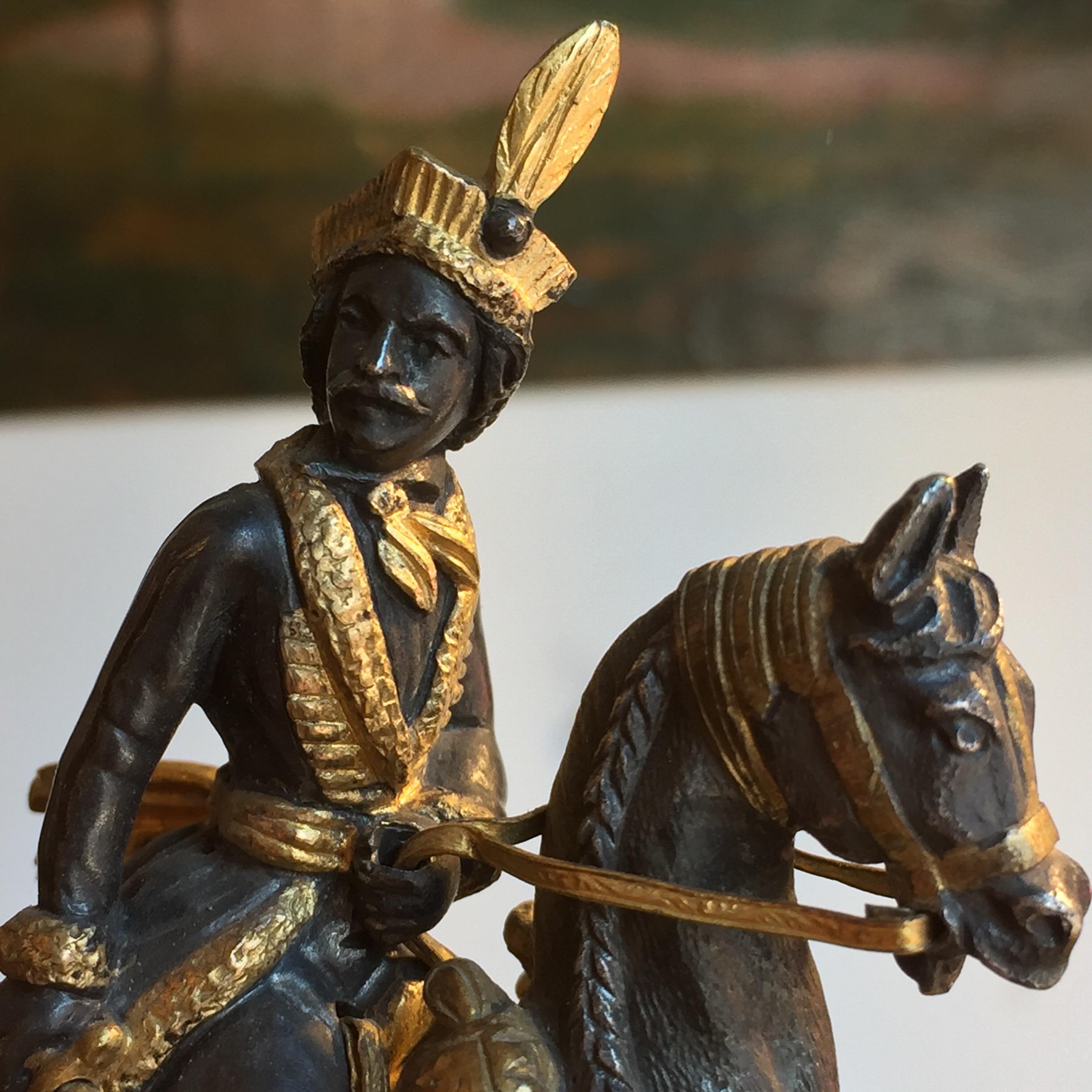 19th Century French Bronze Equestrian Figure of Joachim Murat on Marble Base In Good Condition For Sale In Milan, IT